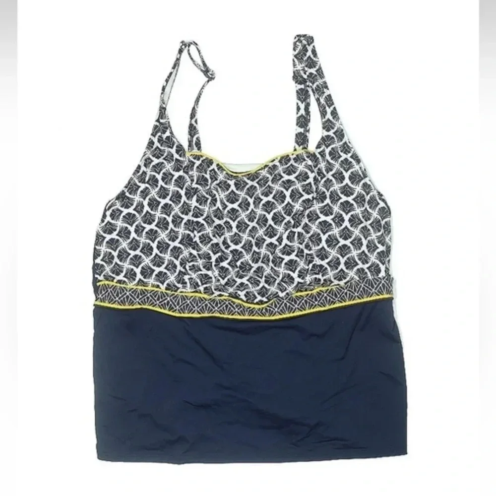 Lands End Navy Yellow Mix Square Neck Underwire Tankini Swim Top Plus Size 24W